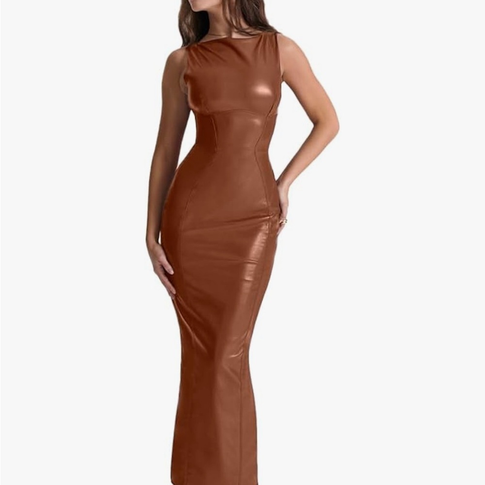 Faux Leather Brown Dress
